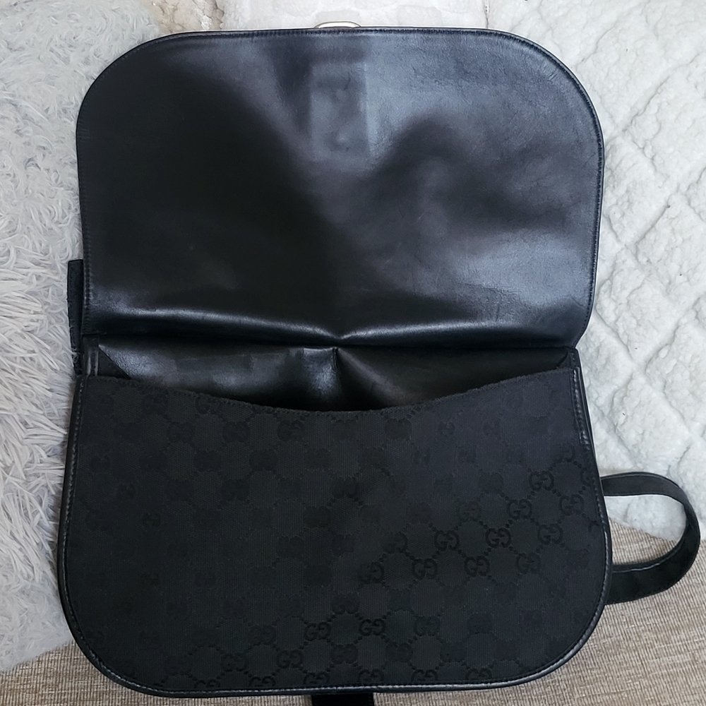 Gucci Black GG Canvas Monogram and Leather Shoulder Bag..Authentic w/ COA... - Picture 12 of 16